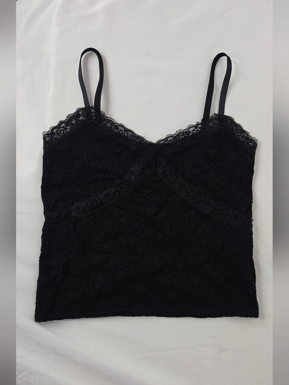 Liz & Sara Black Floral Lace Cami Tank Top Size M/L Adjustable Strap Cami Top
